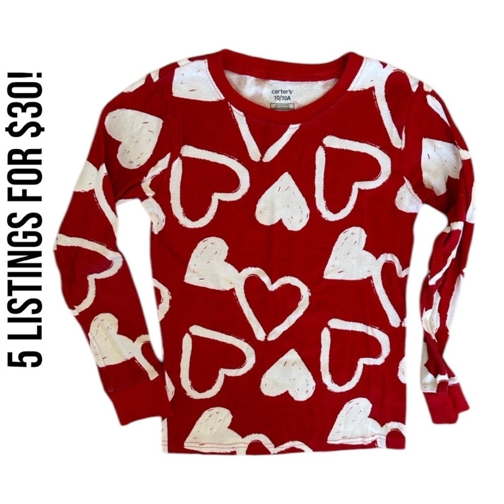 Carter’s Girls Snug Fit Allover Heart Graphic Long Sleeve Shirt Size 10